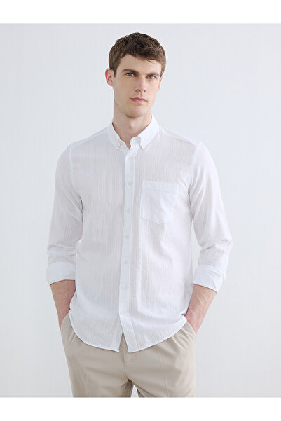 LC Waikiki Nevavm Regular Fit Krinkle Men's Basic Textured Shirt with a Diffe...