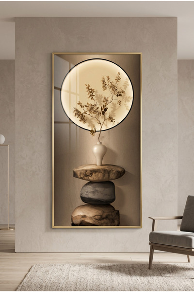 sayetablo Tranquil Equilibrium - Gerçek Cama Baskı Gold Alüminyum Metal Çerçe...