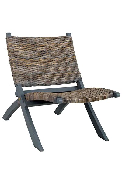 vidaxl Scaun relaxare, gri & , ratan kubu & lemn masiv de mahon