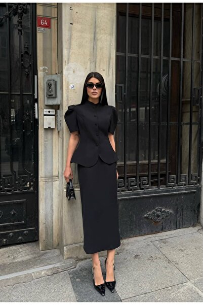 BODYFORM Hakim Yaka Peplum Ceket ve Etekli Takım