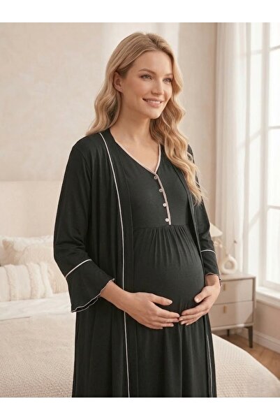 LOHOUSE Women's New Season 2-Piece Maternity Nightgown Set with Buttons and P...