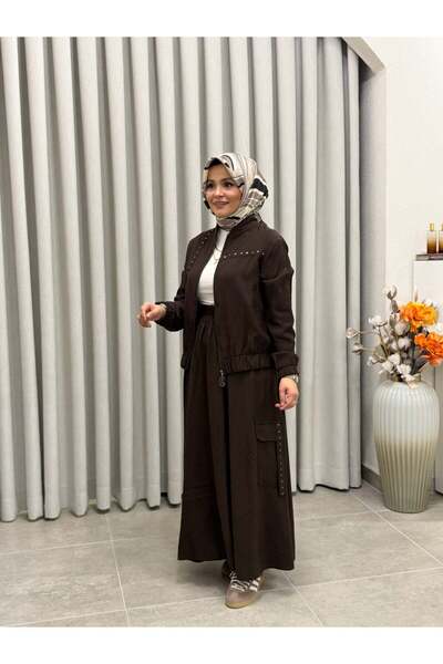 Armine TREND PAMUK TENCEL BOMBER CEKETLİ ETEKLİ TAKIM KAHVERENGİ