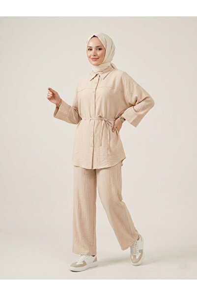 Foremia Roba Detail Strawberry Suit with Trousers-Stone
