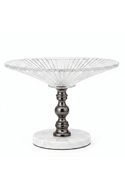 AKDC Mayflower Round Glass Fruit Bowl with White Marble Base | 24×18 cm