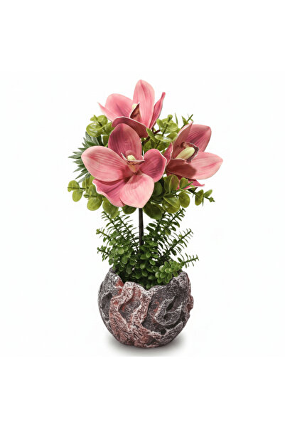 AKDC Pink Artificial Orchid Arrangement | Elegant Chalk Pot | 33 cm