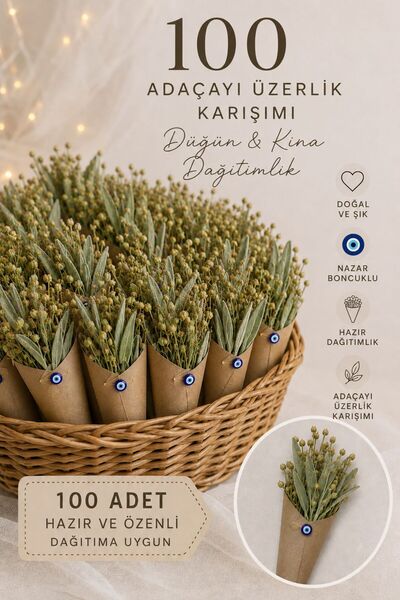 Aktar Gökhanefendi 100 Adet Nazar Boncuklu Adaçayı Üzerlik Karışımı Düğün Kın...