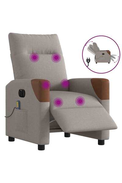 vidaxl Fotoliu electric de masaj rabatabil, gri taupe, textil