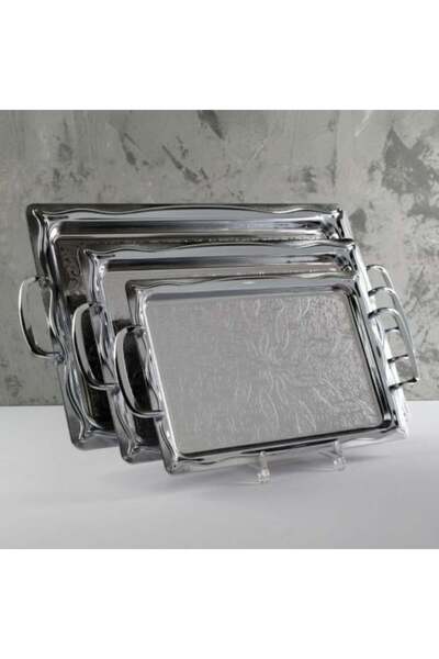 Generic Set of 3 Engraved Chrome Rectangular Serving Trays