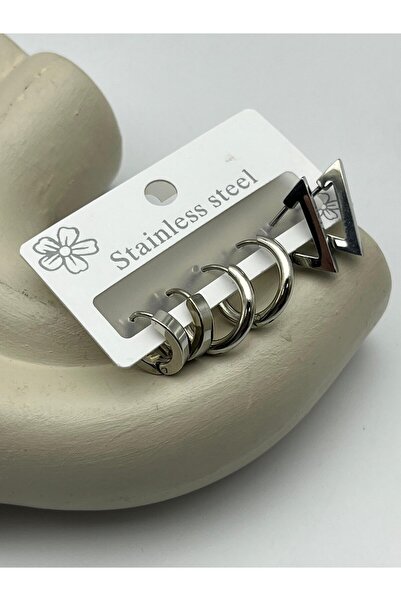 BİJU YILMAZ 26Clk76 Silver Geometric Steel Earring Set