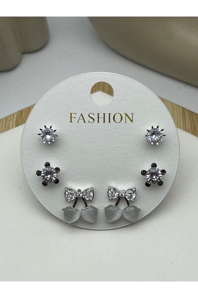 BİJU YILMAZ 26Vipkp74 - Vip Set of 6 Silver Cherry Steel Earrings