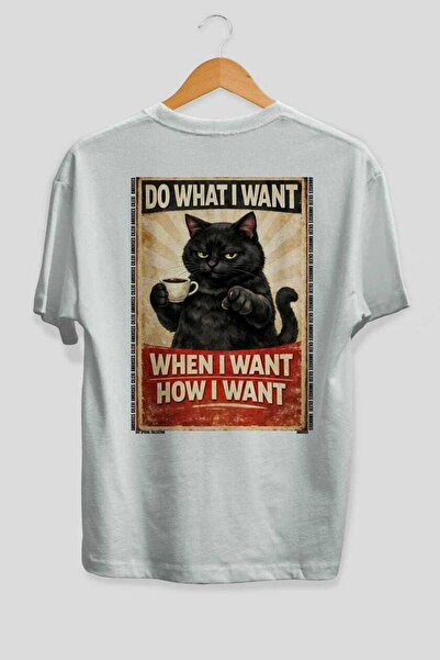 Ankhises For the Sake of Cats 113 Cat Printed White Oversize T-Shirt 100% Cot...