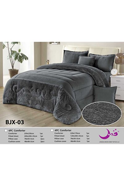 Moon Double Bed Winter Plain Fur Bedspread 6 Pieces - Plain Fur Winter Duvet ...