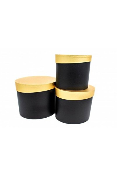 OEM Cutii Din Carton Ovala Neagra Cu Capac Auriu 3/Set