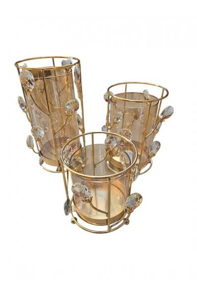 OEM Candle Holder Gold Metal And Smoke Glass 18 cm