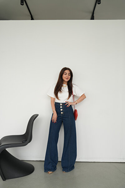 Özge Özgenç جينز واسع الأرجل بأزرار ذهبية