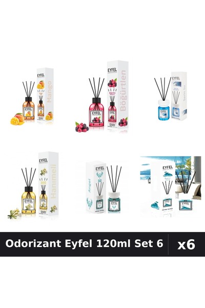 Eyfel Set 6 Odorizante Camera Betisoare 120ml - 6 Arome Asortate, Parfum Intens