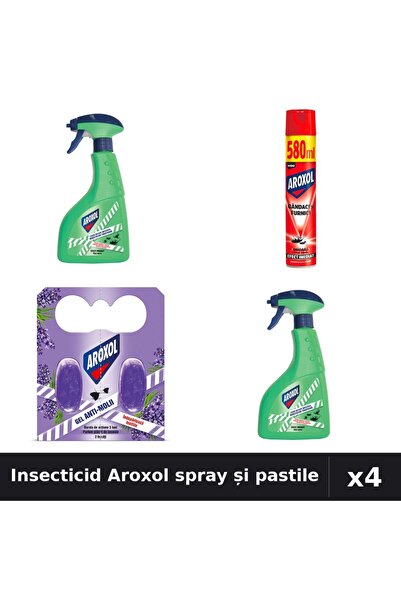 Aroxol Set 4 Spray Insecticid 400ml, 580ml + Pastile Anti-Insecte - Protecție...