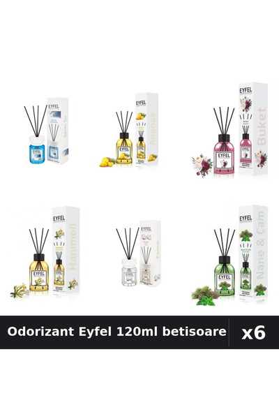 Eyfel Set 6 Odorizante Camera Betisoare - 6 Arome Asortate, 120ml Parfum