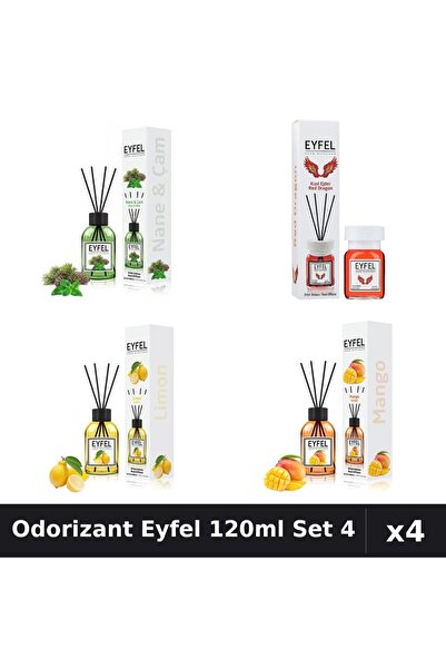 Eyfel Set 4 Odorizant Cameră Betișoare 120ml - Pin Mentă, Red Dragon, Lămâie,...