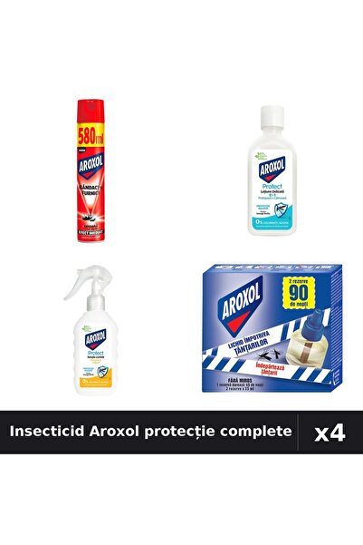 Aroxol Set 4 Insecticid - Spray 580ml, Repelent 85ml, 200ml, Aparat 45 nopti