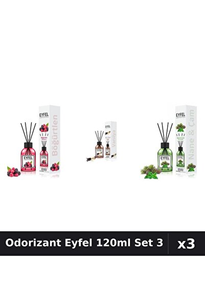 Eyfel Set 3 Odorizant Cameră Betișoare 120ml - Fructe Pădure, Vanilie, Pin Mentă