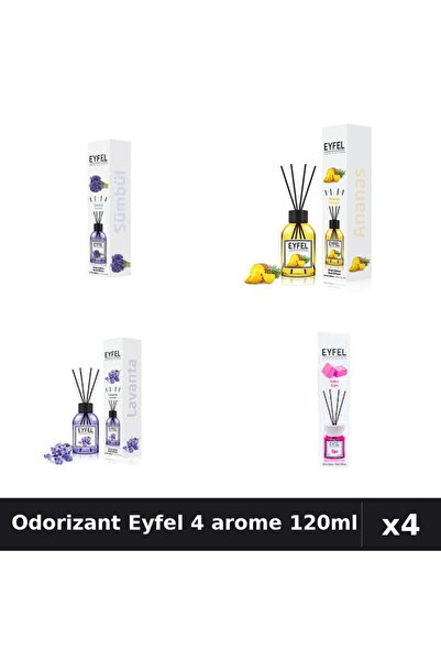 Eyfel Set 4 Odorizant Camera Betisoare 120ml - Zambile, Ananas, Lavanda, Bubb...