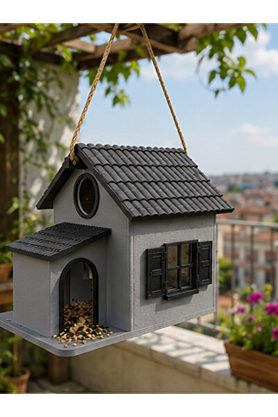 Butik Dekoratif Kuş Yemliği Askılı Bahçe ve Balkon Kuş Evi Suya Dayanıklı Kuş...