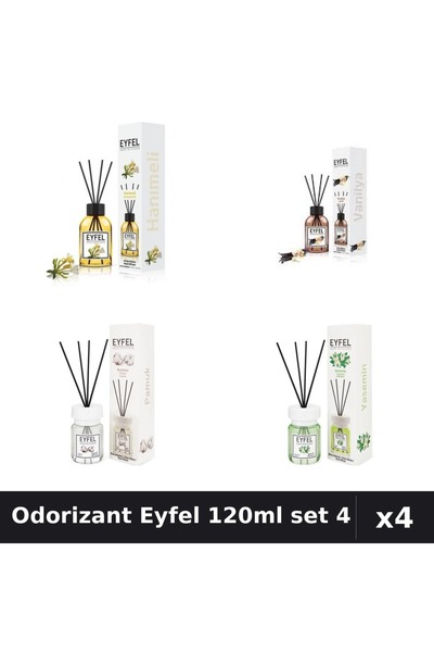 Eyfel Set 4 Odorizant Camera Betisoare 120ml - Bumbac, Iasomie, Vanilie, Mâna...