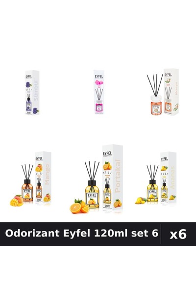 Eyfel Set 6 Odorizante Camera Betisoare 120ml - 6 Arome Asortate, Parfum Intens