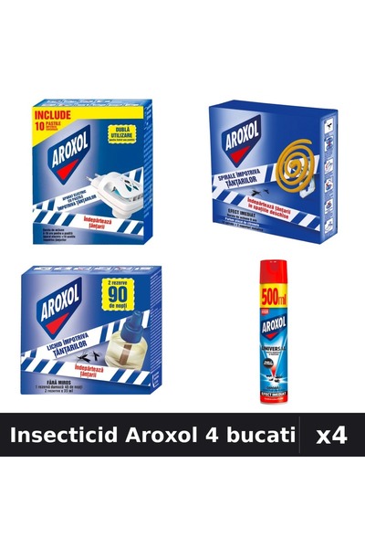 Aroxol Set 4 Insecticid - Pastile, Aparat 45 Nopti, Spray 500ml - Protectie Casa