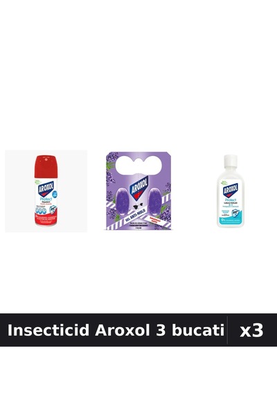 Aroxol Set 3 Insecticid - Spray 100ml, Pastile 2buc, Loțiune Repelent 85ml
