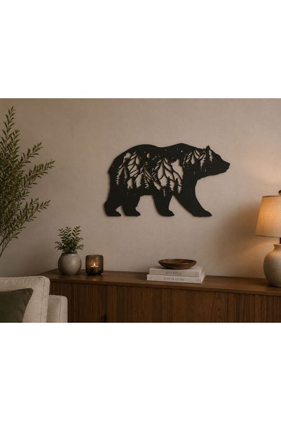 ArliaDesign Ayı Ve Doğa Duvar Tablosu / 5 MM Siyah MDF 50 X 40 CM