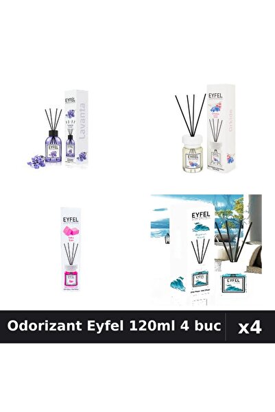 Eyfel Set 4 Odorizant Camera Betisoare 120ml - Lavanda, Orhidee, Bubble Gum, ...