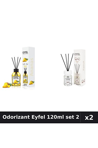 Eyfel Set 2 Odorizant Cameră Betișoare 120ml - Ananas, Bumbac - Parfum Intens