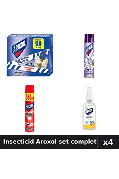 Aroxol Set 4 Insecticid - Aparat 45 nopti, Spray 250ml, 580ml, Loțiune 85ml