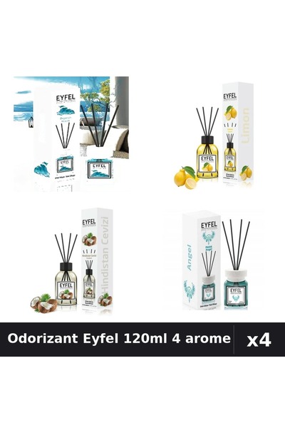 Eyfel Set 4 Odorizant Camera Betisoare 120ml - Angel, Lămâie, Nucă Cocos, Ocean