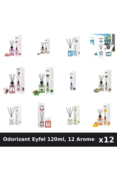Eyfel Set 12 Odorizant Camera cu Betisoare 120ml - 12 Arome Asortate, Parfum ...