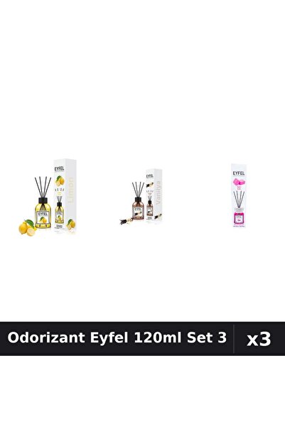 Eyfel Set 3 Odorizant Camera Betisoare 120ml - Lămâie, Vanilie, Bubble Gum