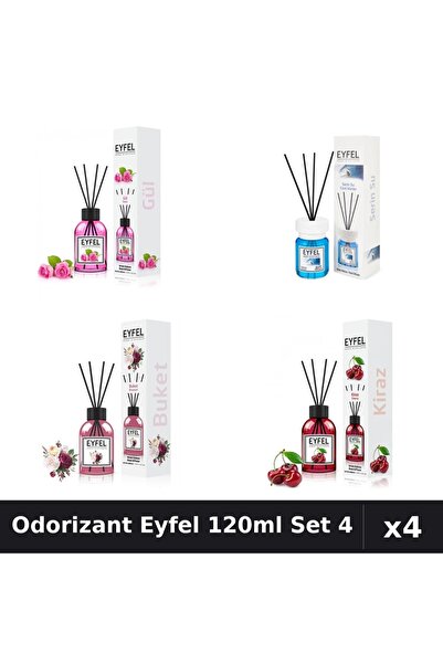 Eyfel Set 4 Odorizant Camera Betisoare 120ml - Trandafir, Cool Water, Bouquet...