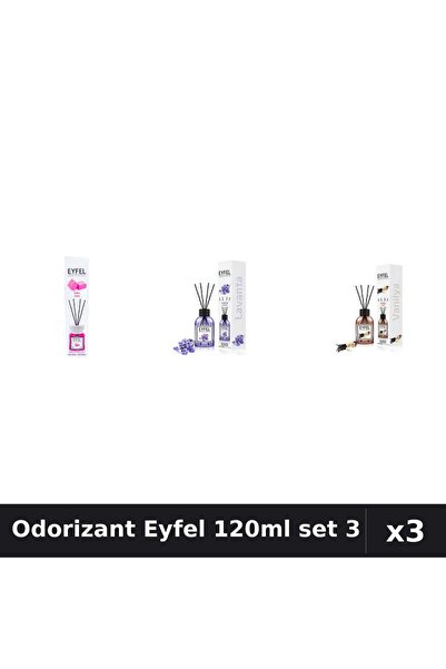 Eyfel Set 3 Odorizant Camera Betisoare 120ml - Bubble Gum, Lavandă, Vanilie