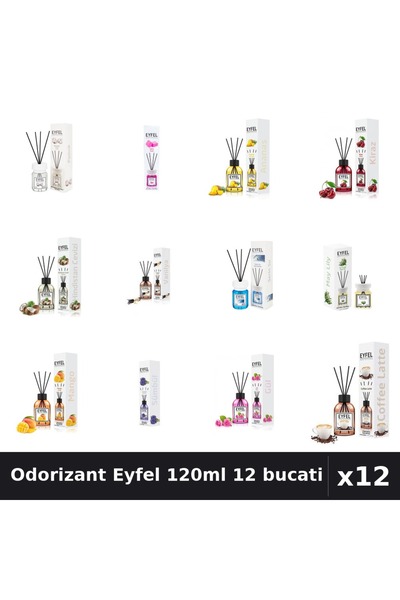 Eyfel Set 12 Odorizante Camera Betisoare 120ml - 12 Arome Asortate, Parfum In...