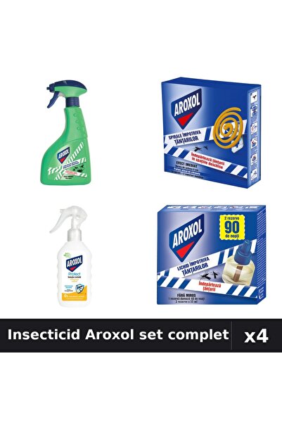 Aroxol Set 4 Insecticid - Spray 400ml, Pastile 10buc, Loțiune 200ml, Aparat 4...