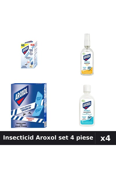 Aroxol Set 4 Insecticid - Aparat Electric, Loțiune Repelent 85ml, Spirale 30buc