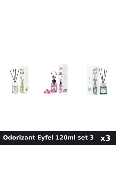 Eyfel Set 3 Odorizant Camera Betisoare 120ml - Iasomie, Trandafir, Angel
