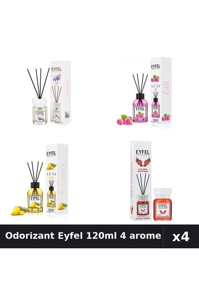 Eyfel Set 4 Odorizant Cameră Betișoare 120ml - Orhidee, Trandafir, Ananas, Re...