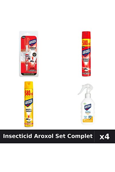 Aroxol Set 4 Insecticid - Spray 580ml, Pastile 5g, Loțiune Repelent 200ml