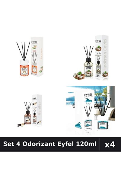 Eyfel Set 4 Odorizante Camera Betisoare, Acacia, Nuca De Cocos, Ocean, Vanili...