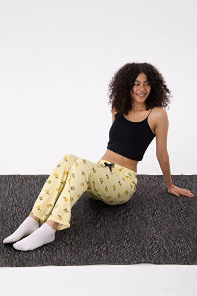 epixx giyim Women's Lemon Patterned Pajama Bottoms 100% Cotton Summer Wear