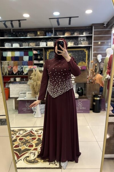 HÜMEYRA BUTİK Chiffon Dress with Stones on Top