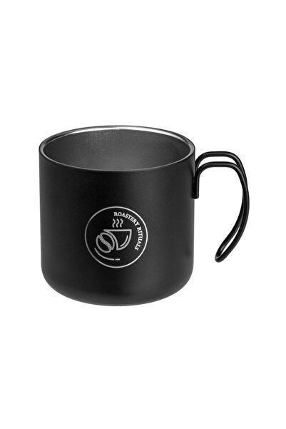Zet Matte black metal mug 350 ml, Roastery Rituals print, for coffee, tea and...